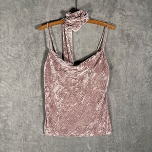 SEN Crushed Velvet Cowl Neck Cami Top Women's Size 2 Tie Accent Mauve Pink Chic